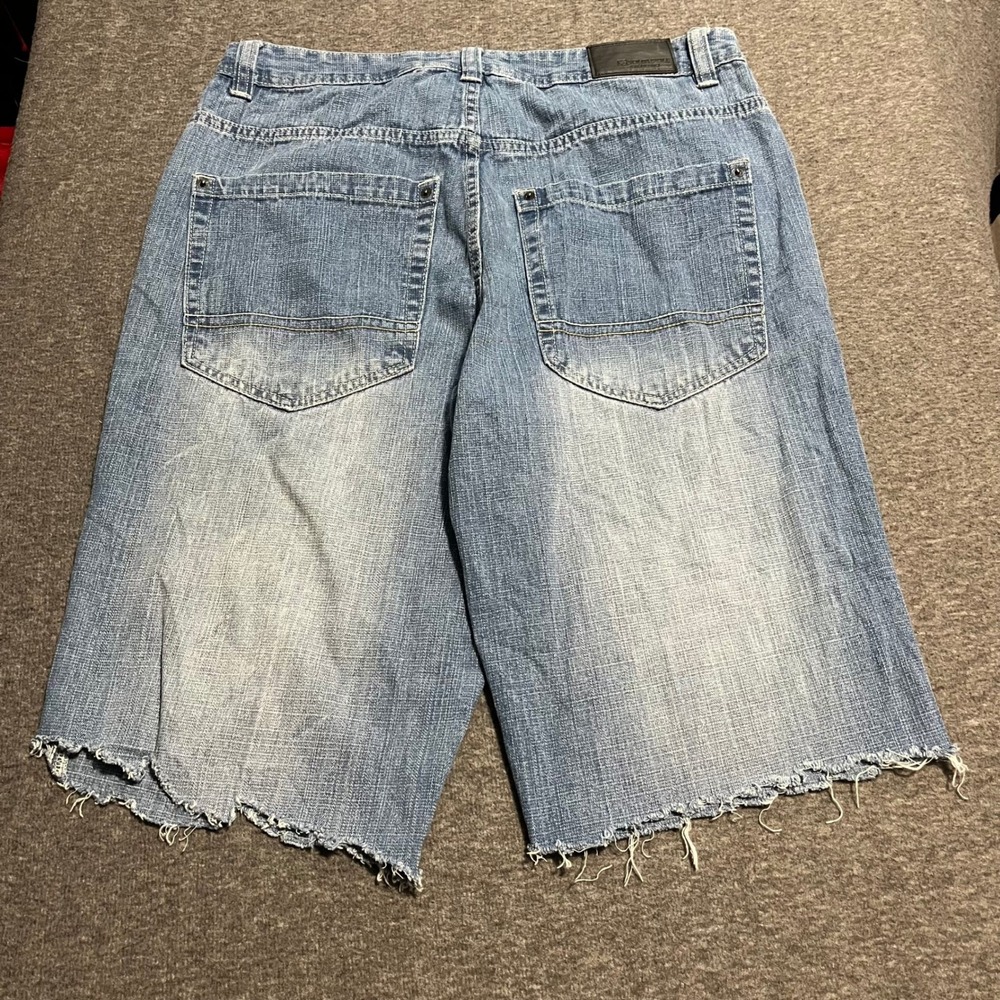Southpole Mens Relaxed Fit Denim Shorts Light Wash Cut Off Raw Hem Blue 34x30